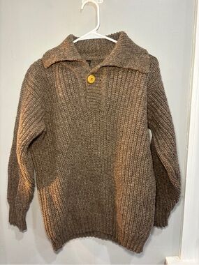 Inis Meain Aran Islands Made in Ireland Brown Ribbed New Wool Sweater EU 40
